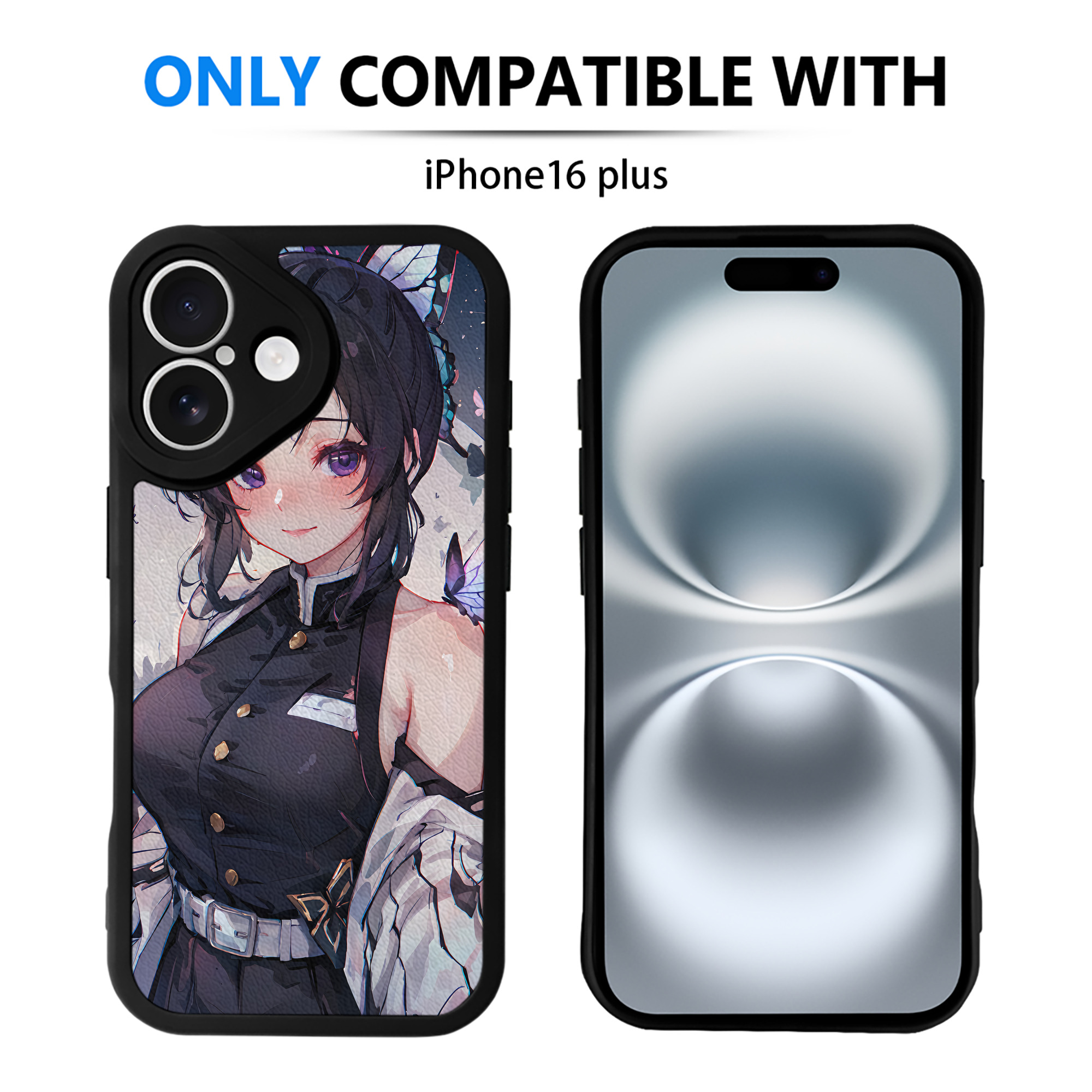 （画像用） 鬼滅の刃（きめつのやいば）蟲柱-胡蝶 しのぶ／こちょう しのぶ Kochou Shinobu 【iPhone 16シリーズ対応】シリコンスマホケース（レザー調） 材質：シリコン